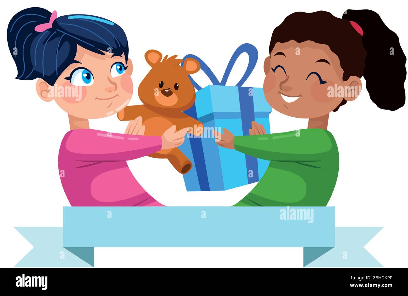 cute little girls with gift and heart characters Stock Vector Image ...
