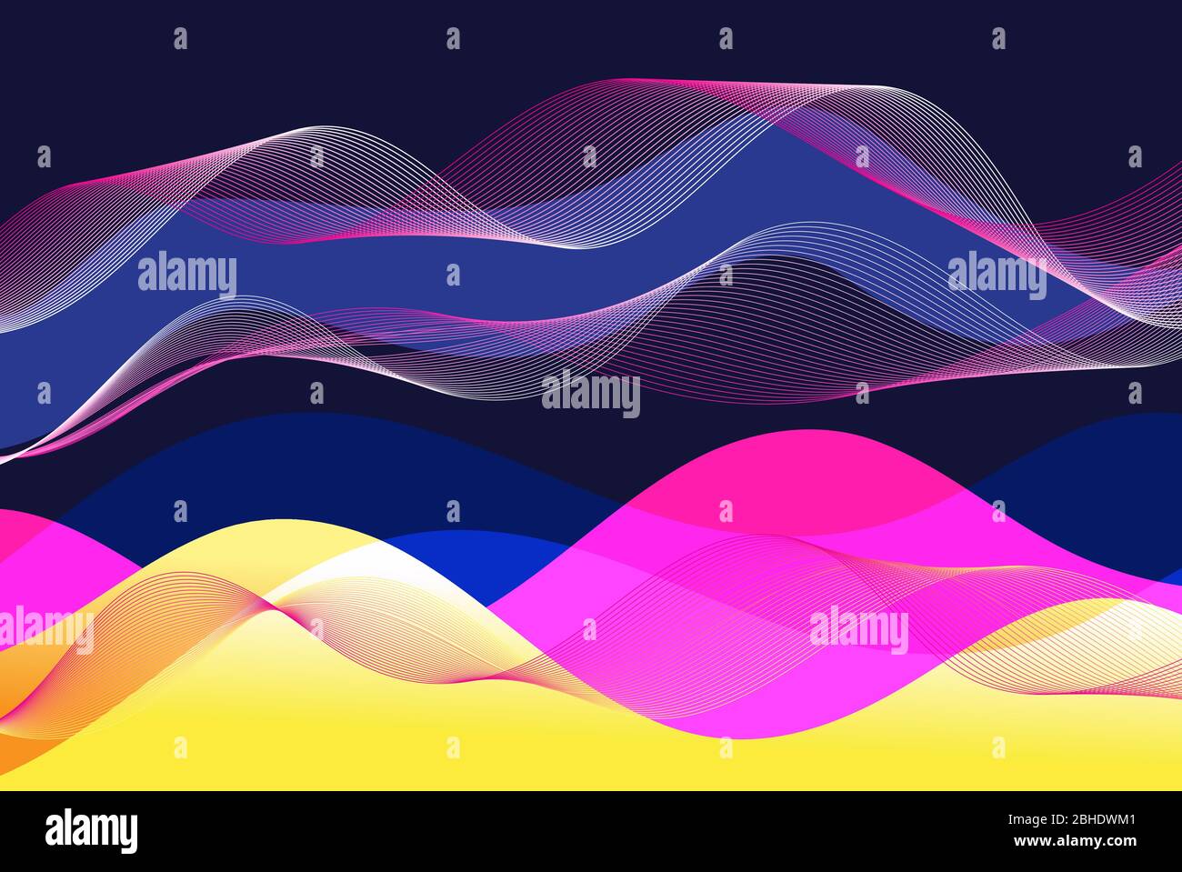 Abstract vector background with different wavy elements on the color background. Stock Vector