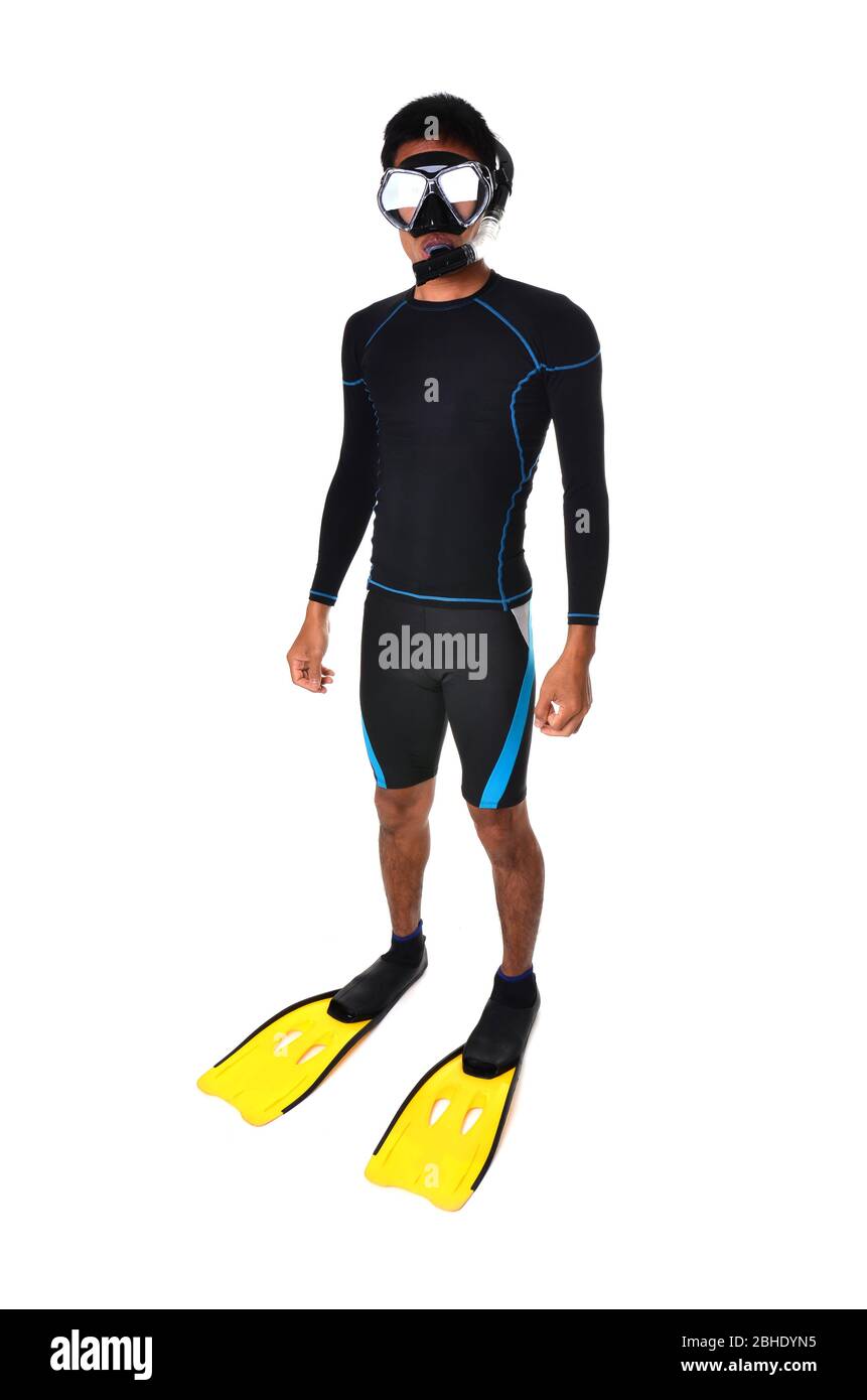 Snorkeler normally wear the same kind of mask as those worn by scuba divers. Stock Photo