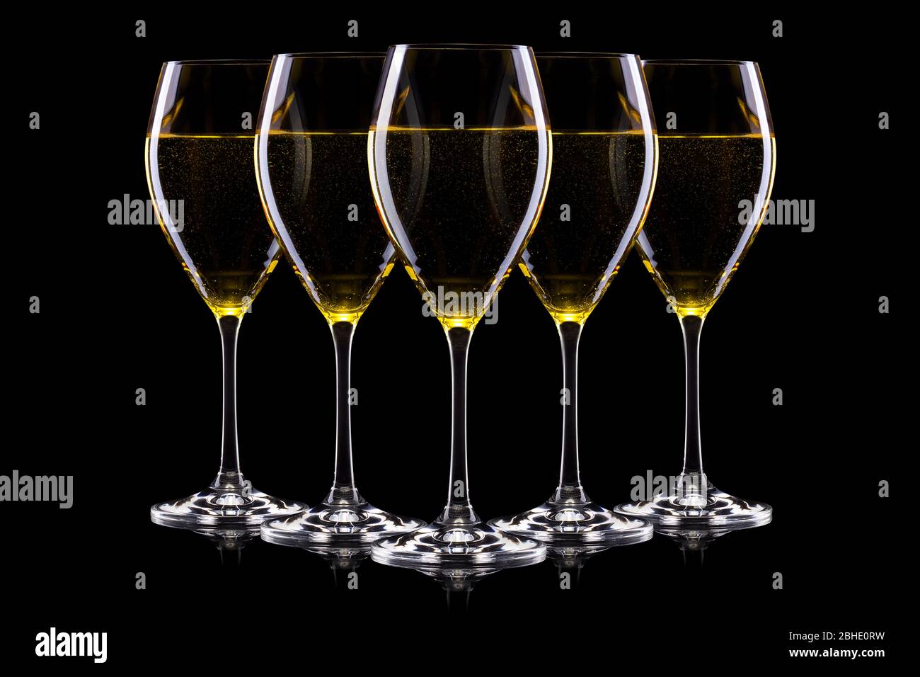 Set of glasses for white wine on black background Stock Photo Alamy