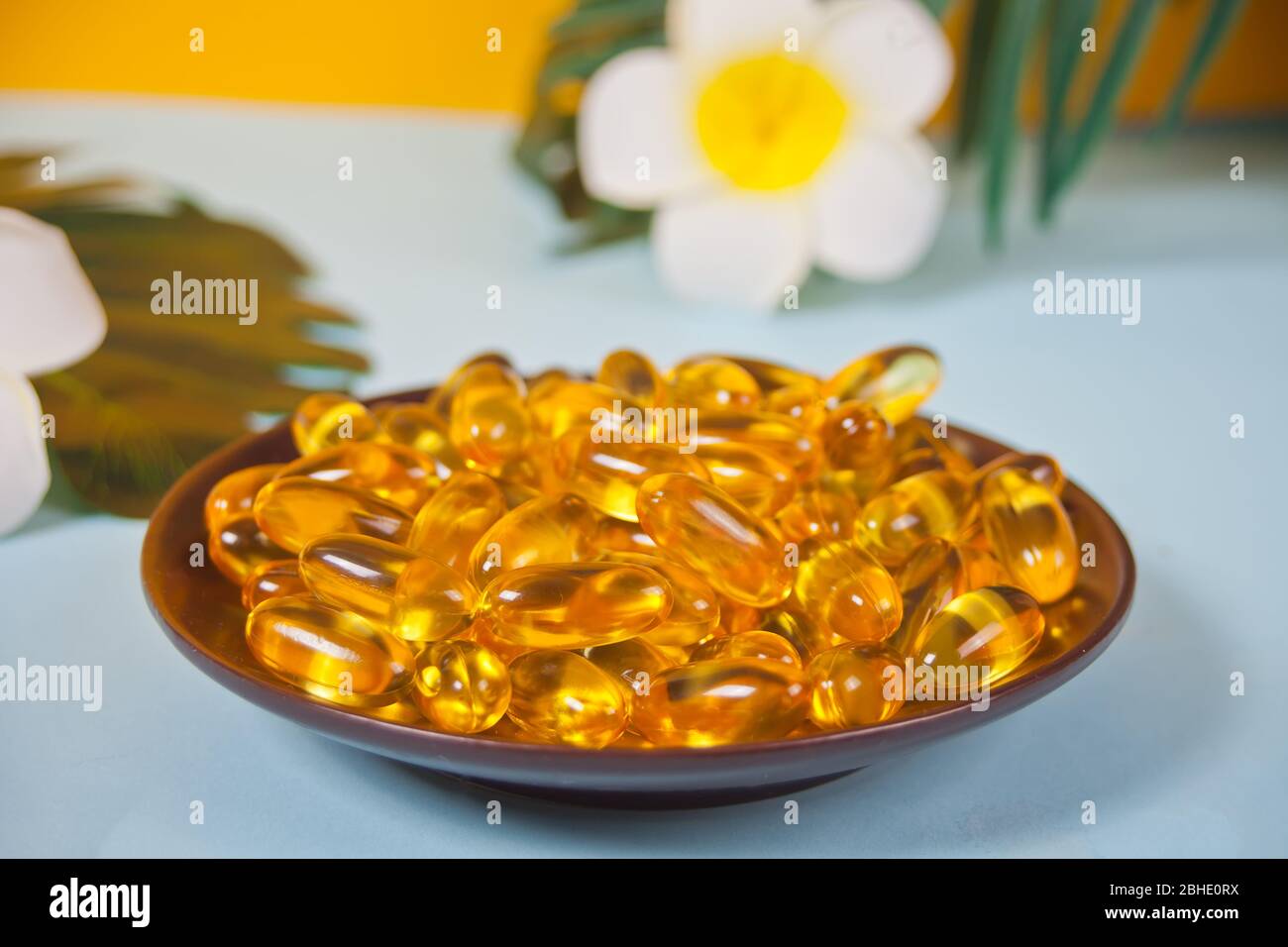 Soft gelatin capsules. Natural vitamins supplement. Vitamin A, E, fish