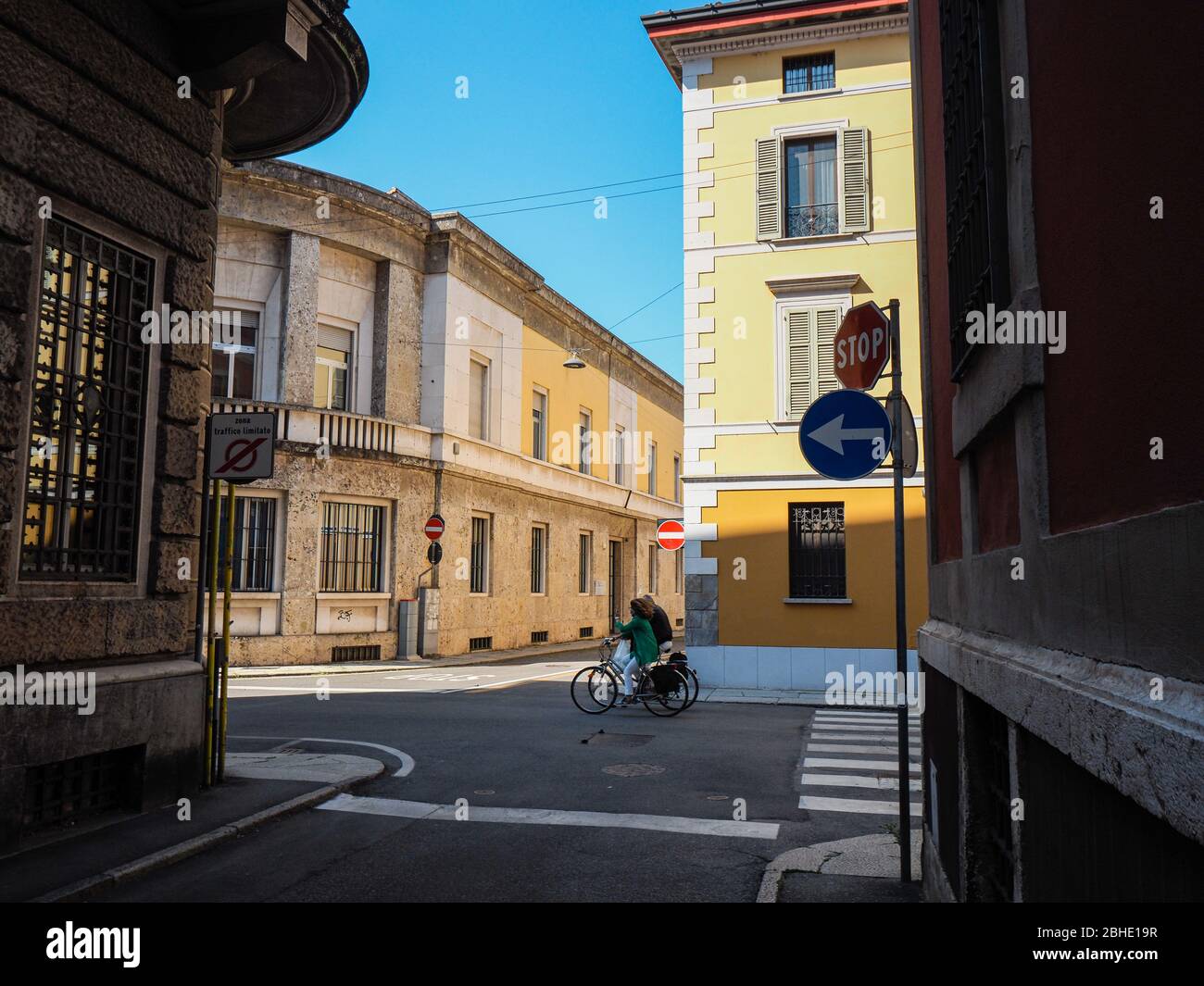 Cremona, Lombardy, Italy - April 25 th 2020 - deserted cityscapes in the center and everyday city life during coronavirus outbreak city lockdown Stock Photo