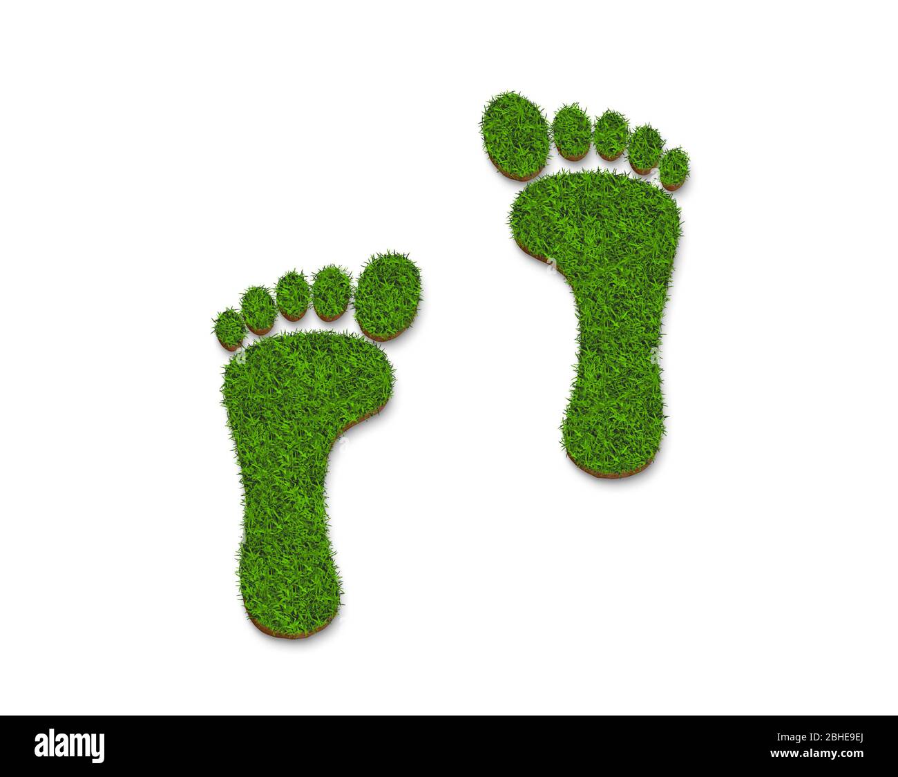 footprint icon logo from green grass texture isolated on white background for Recycling and Ecology concept design. 3D illustration. Stock Photo
