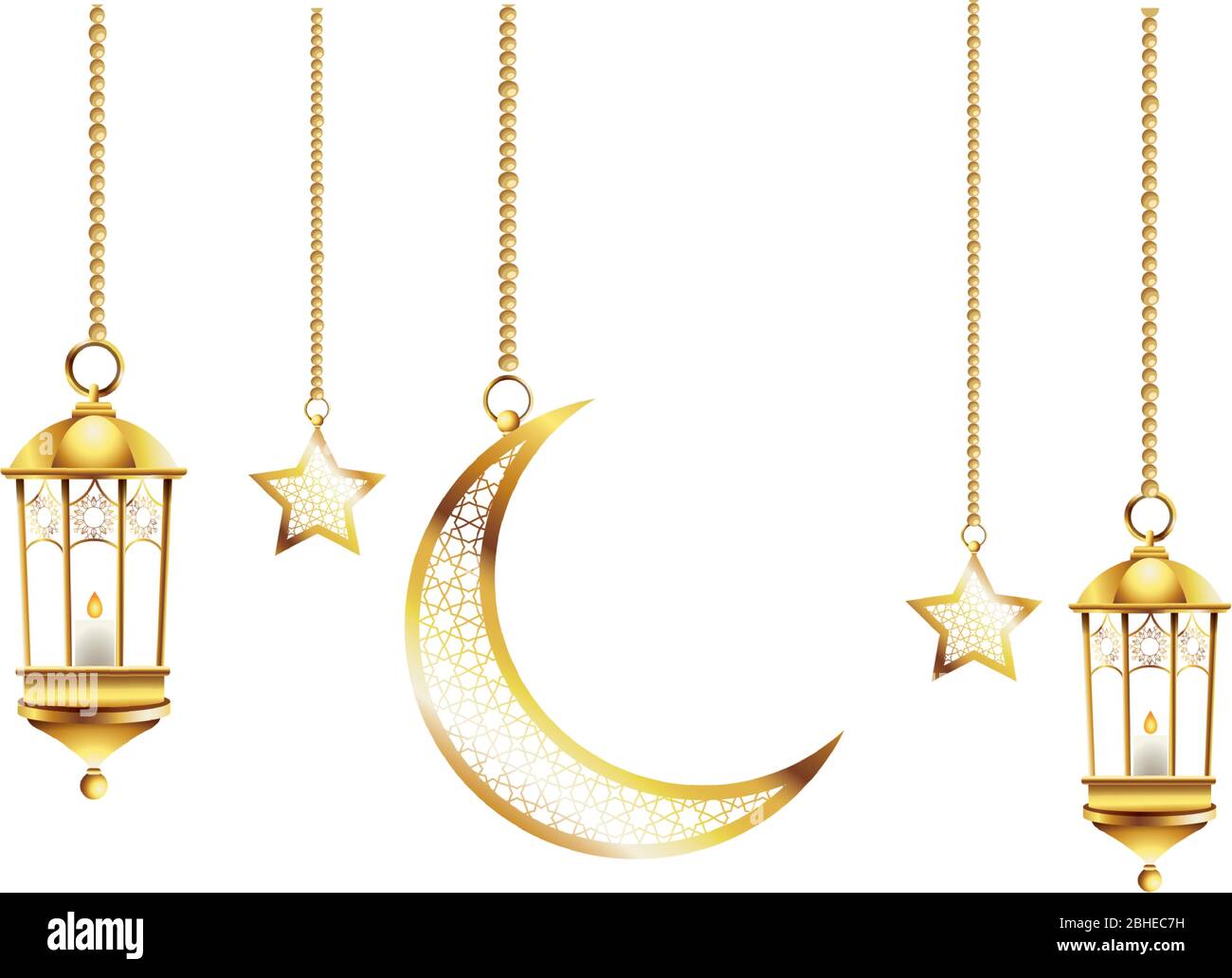 golden lamps and moon hanging ramadan kareem Stock Vector Image & Art ...