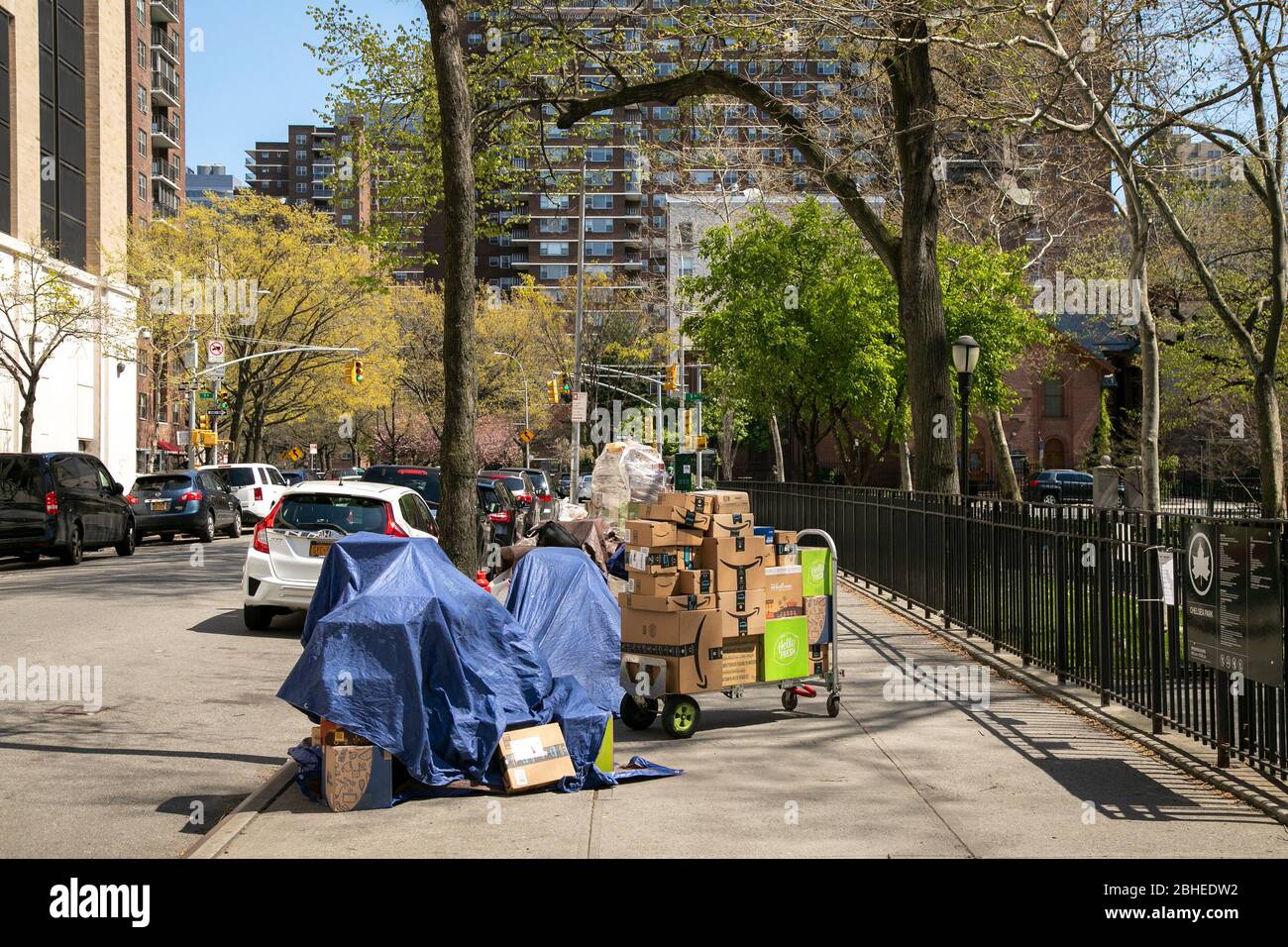 Amazon boxes ready for delivery, New York City. Stock Photo
