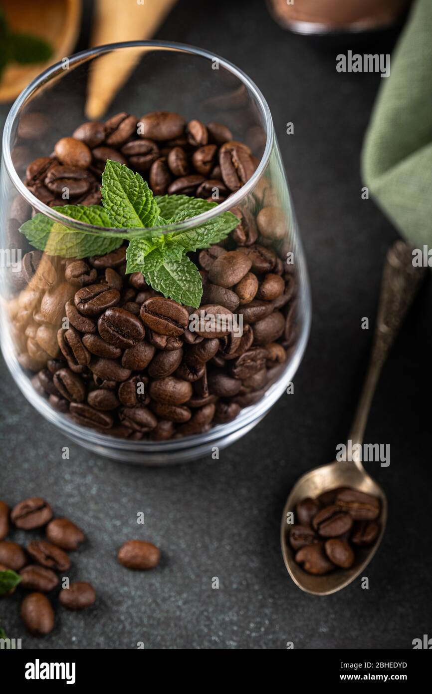 Coffee beans in glas Stock Photo