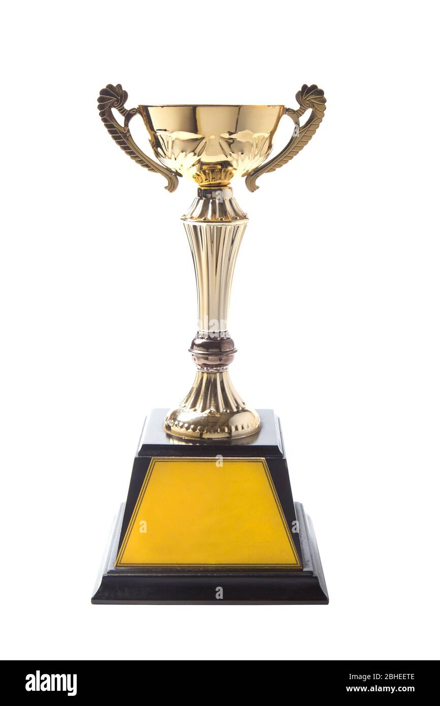 Golden trophy isolated on white background. Winning awards Stock Photo ...