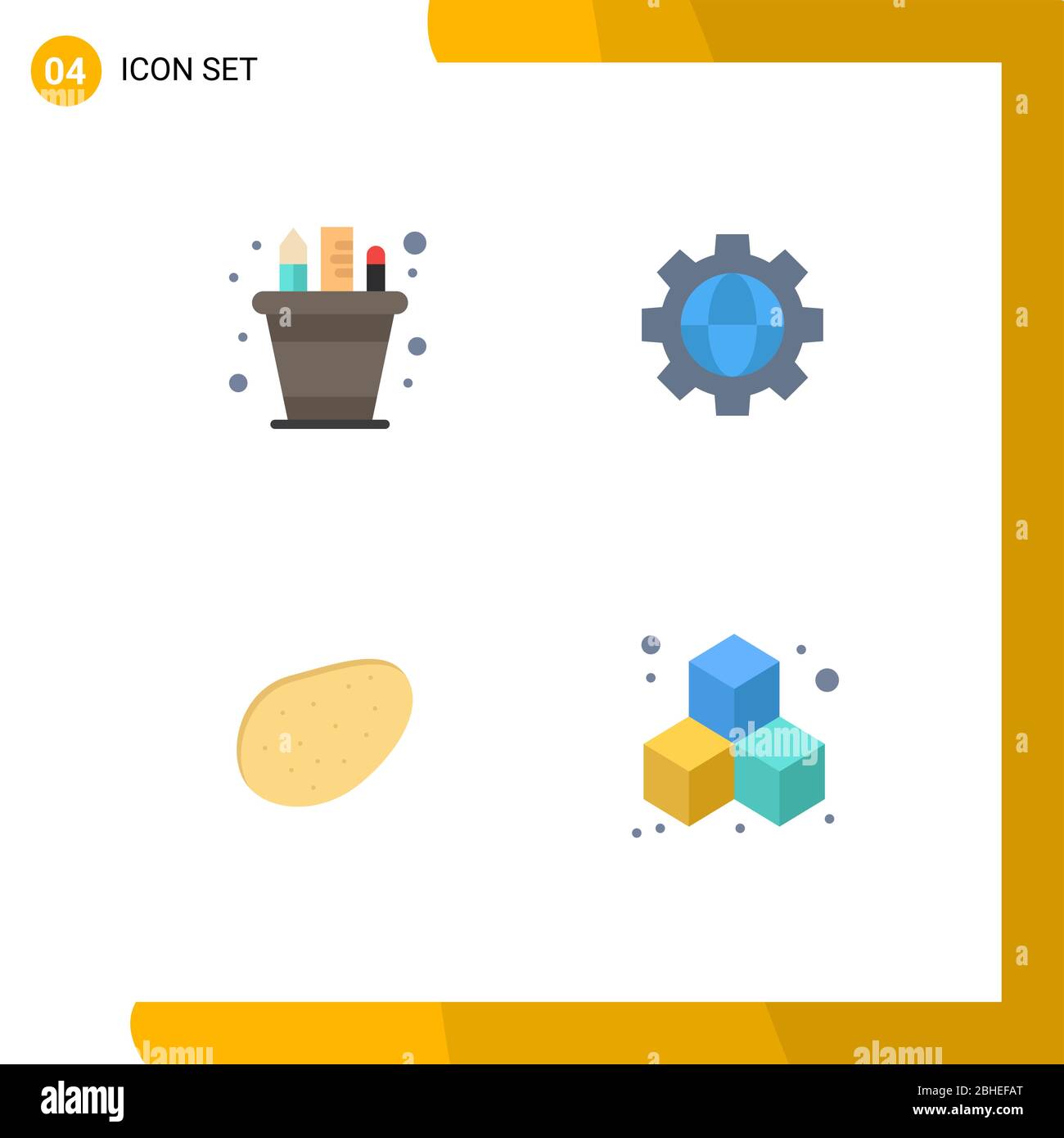 User Interface Pack of 4 Basic Flat Icons of business, food, pencil pot ...