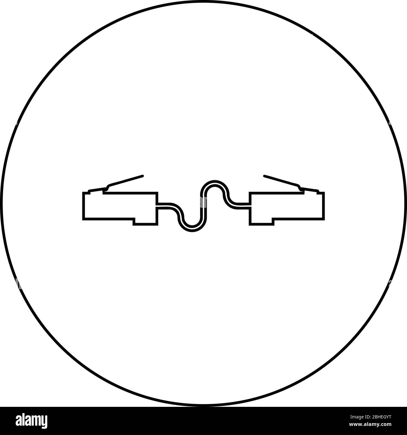 Network connector Patch cord Ethernet cable LAN wire icon in circle round outline black color vector illustration flat style simple image Stock Vector