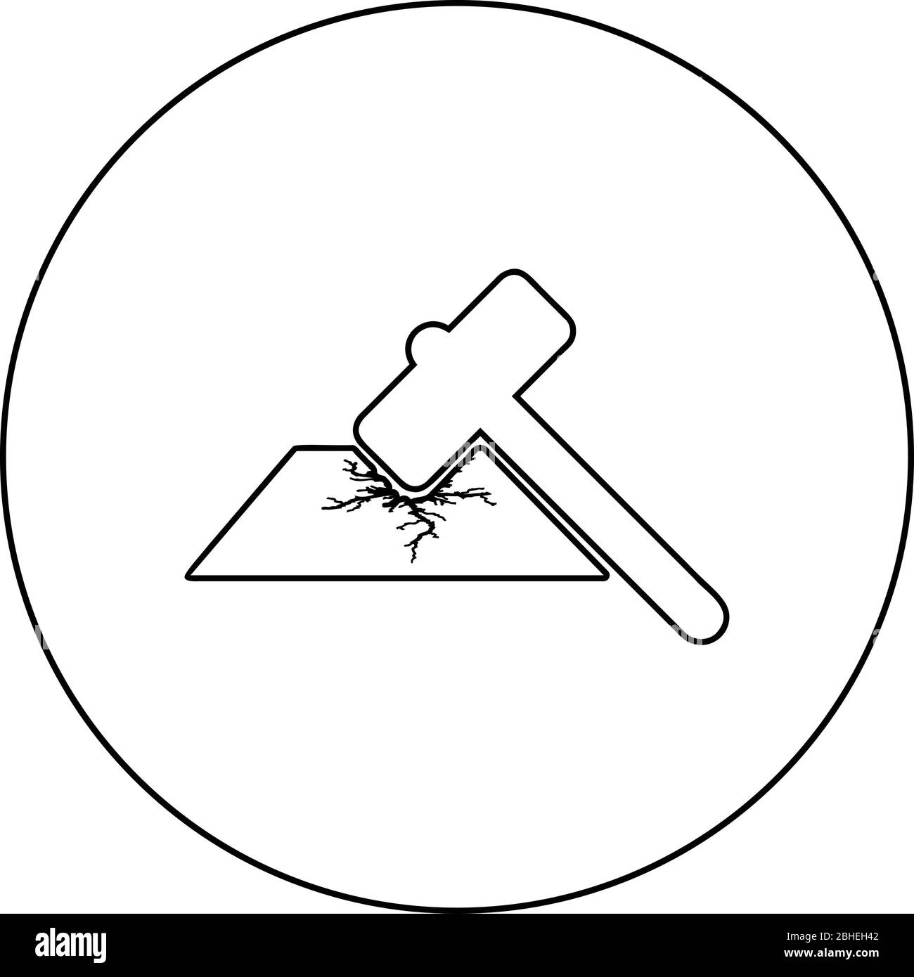 Sledge hammer breaks hard surface with formation of strong cracks icon