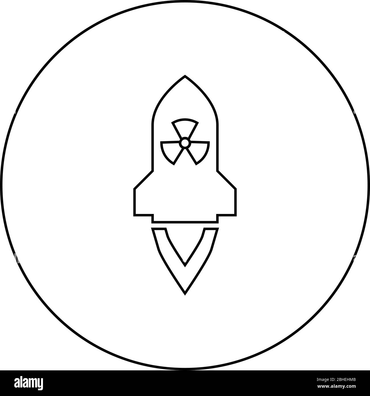 Atomic rocket flying Nuclear missile weapons Radioactive bomb Military concept icon in circle round outline black color vector illustration flat Stock Vector