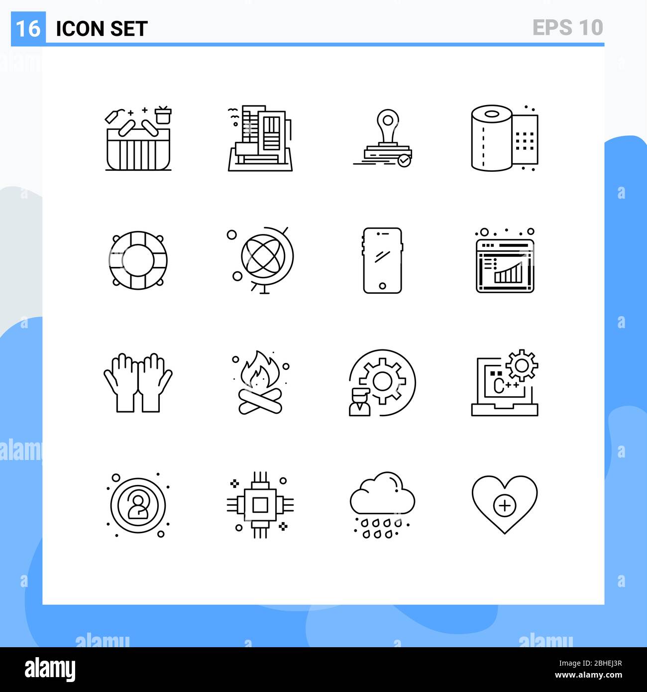 Set of 16 Modern UI Icons Symbols Signs for toilet paper, paper, home, bathroom, press Editable Vector Design Elements Stock Vector