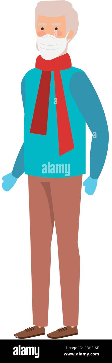 old man with scarf using face mask isolated icon Stock Vector Image ...