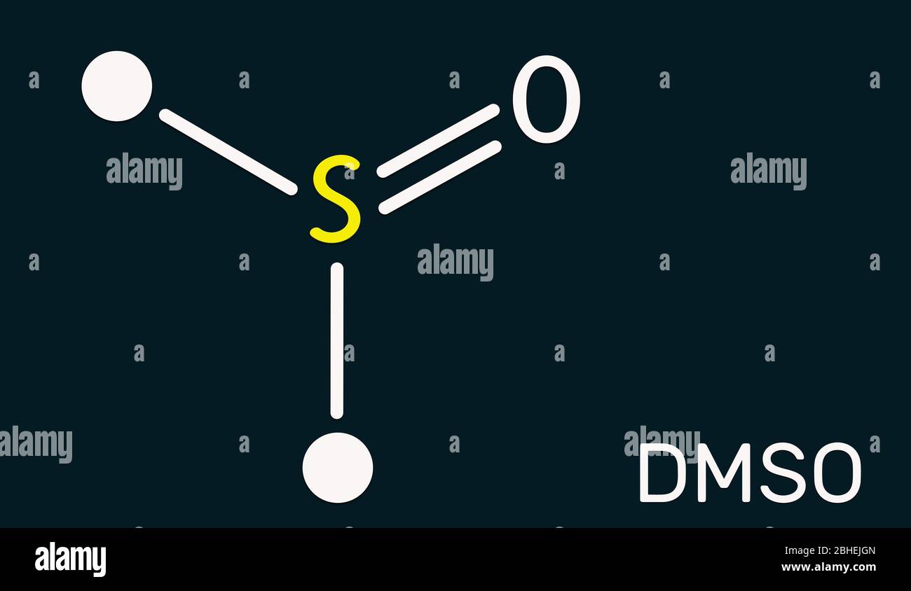 Dimethyl sulfoxide, DMSO, C2H6OS molecule. It is an organosulfur