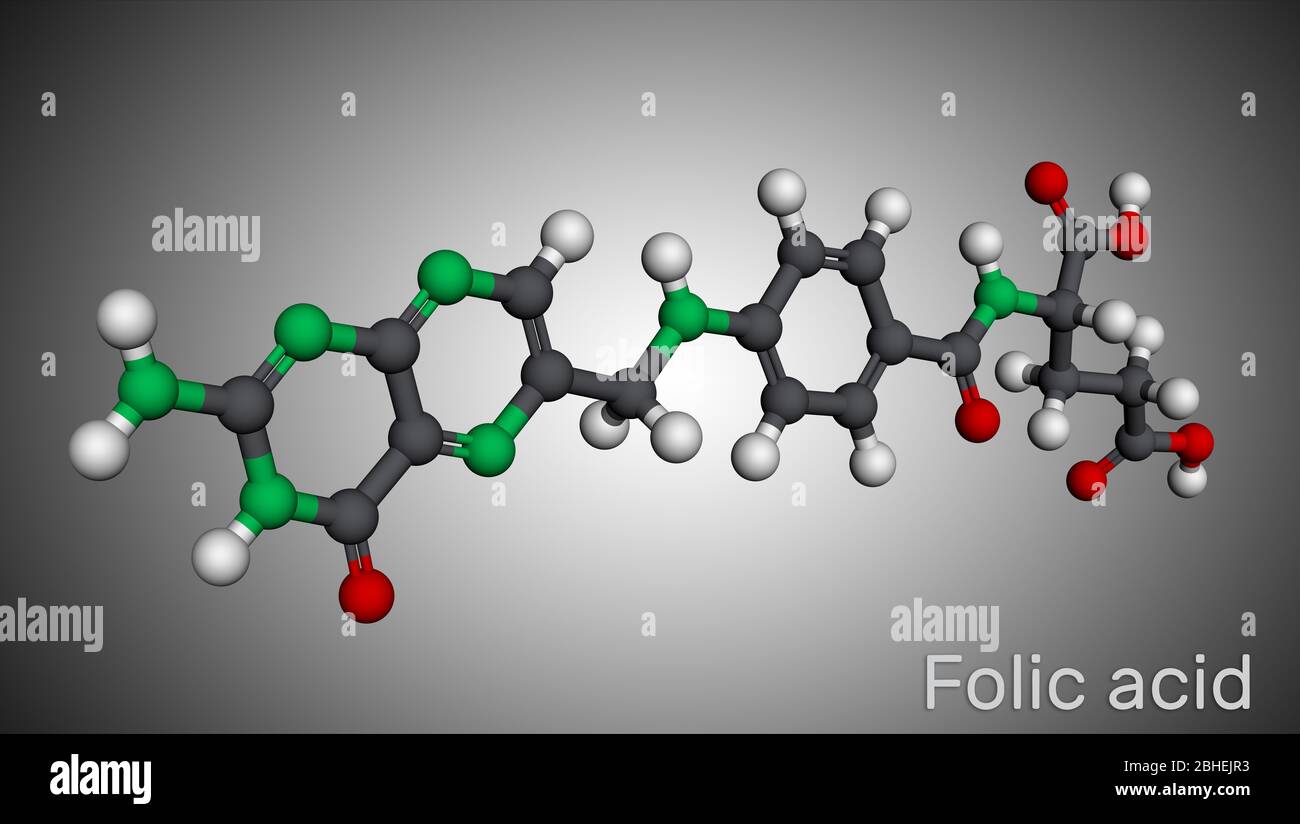 Folic Acid, Folate Molecule. It Is Known As Vitamin B9. Molecular Model ...