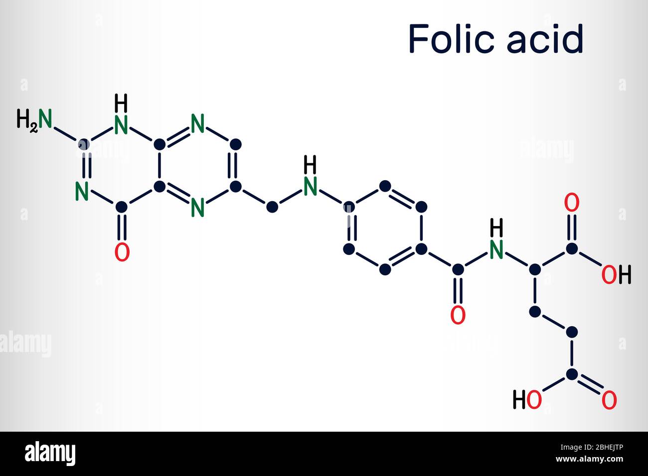 Folic acid, folate molecule. It is known as vitamin B9. Skeletal chemical formula. Vector illustration Stock Vector