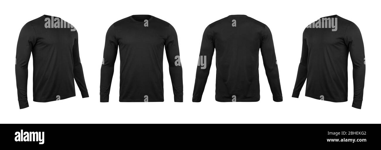 Download Blank Black Long Sleve T Shirt Mock Up Template Front And Back And Side View Isolated On White Background With Clipping Path Stock Photo Alamy