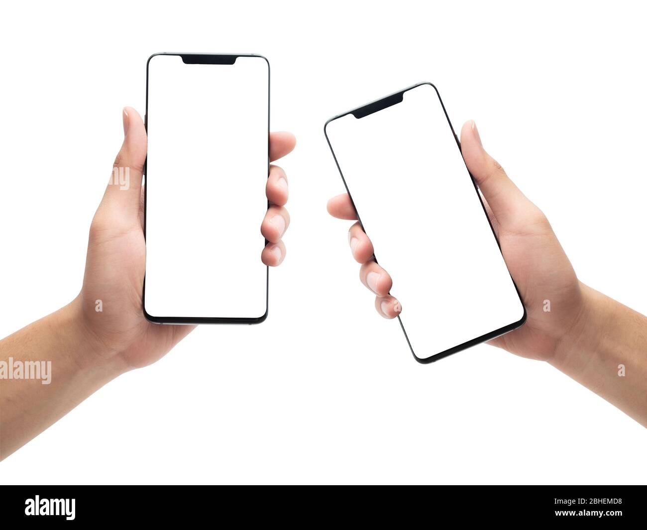 Set of male hand holding the black smartphone with blank screen ...