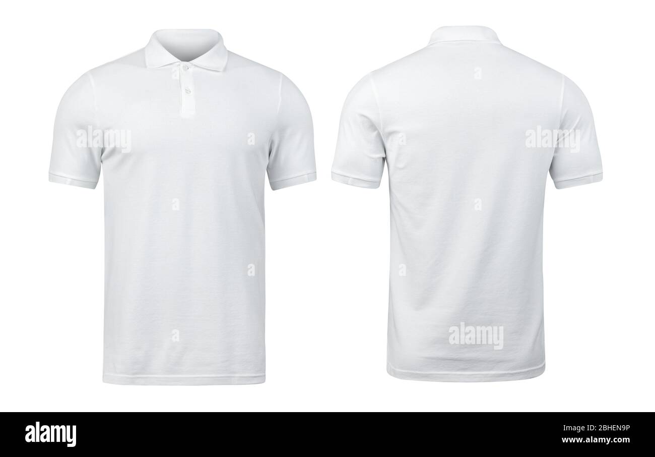 White polo shirts mockup front and back used as design template, isolated  on white background with clipping path Stock Photo - Alamy