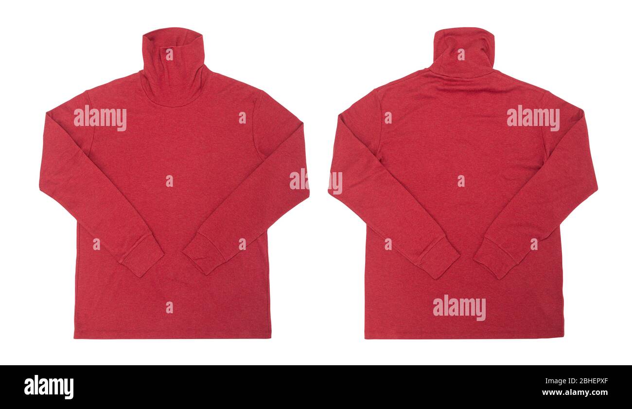 Download Blank red long sleeve t shirt turtle neck mock up template, front and back view isolated on ...