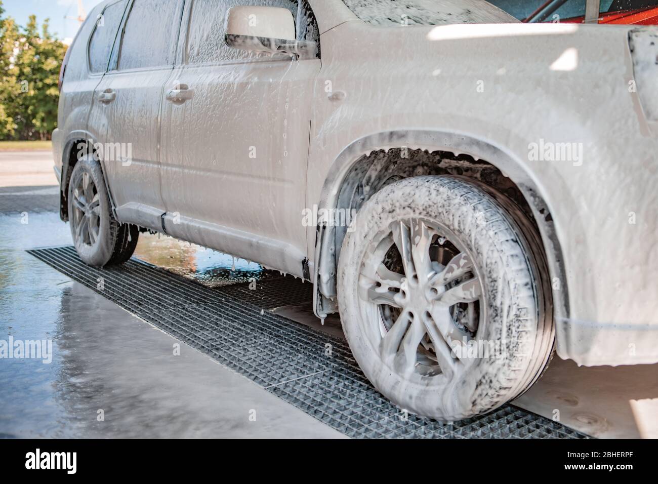 carwash concept car in foam Stock Photo Alamy