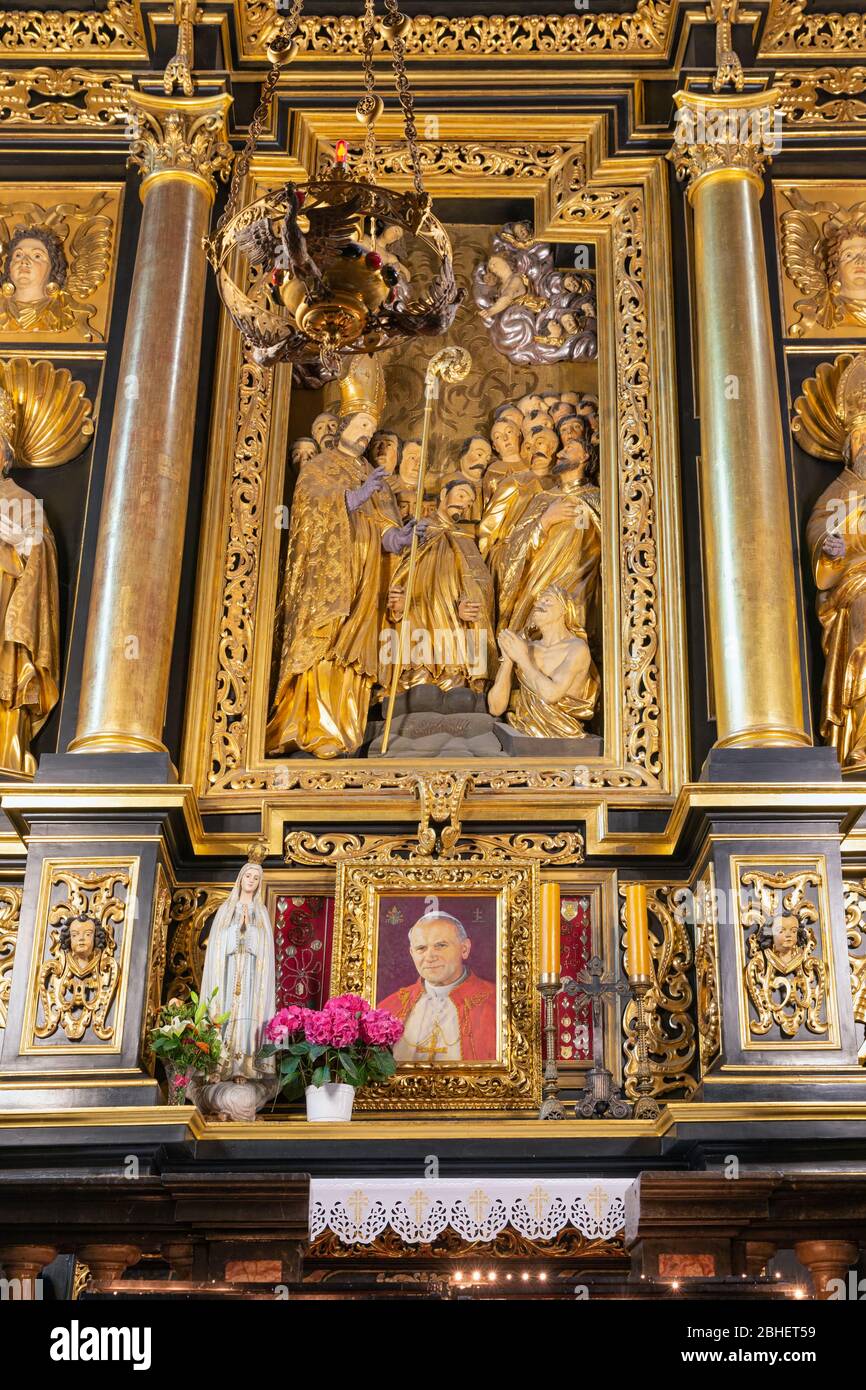 St. Mary's Basilica Krakow with portret pope Johannes Paulus II Stock Photo