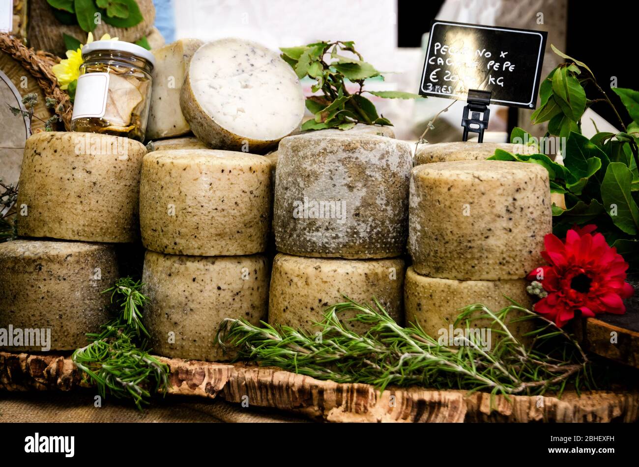 traditional pecorino cheese, ingredient for cacio e pepe pasta on a