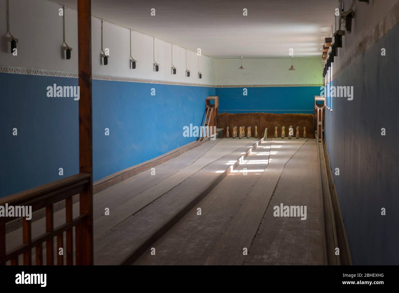 Bowling Alley In The Abandoned German Diamond Mining Settlement Of Kolmanskop Ghost Town Near Luderitz Namibia Stock Photo Alamy