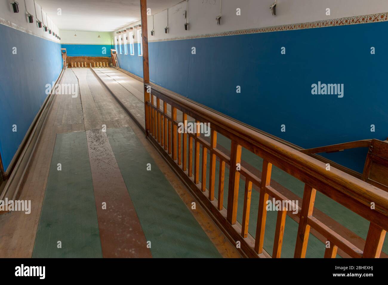Bowling Alley In The Abandoned German Diamond Mining Settlement Of Kolmanskop Ghost Town Near Luderitz Namibia Stock Photo Alamy