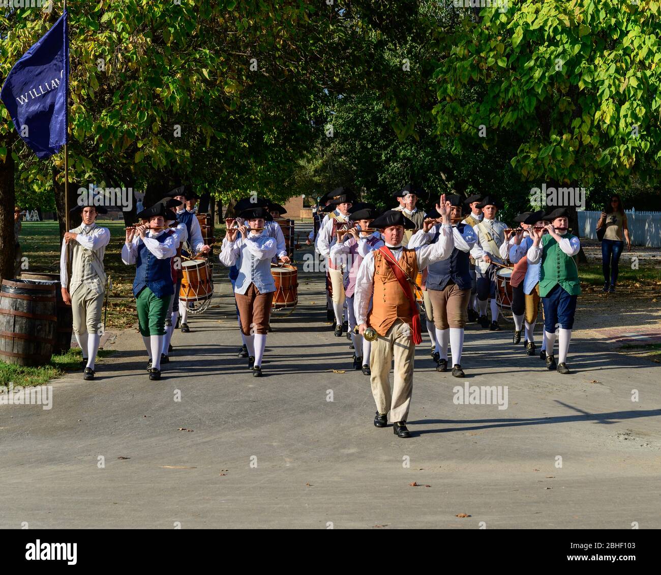 Fife and drum corps in Colonial Williamsburg. Stock Photo