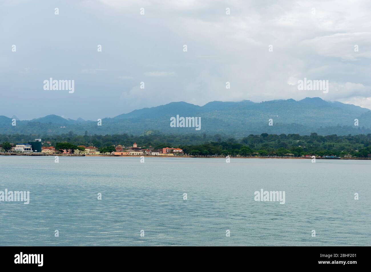View of Sao Tome Island with Sao Tome city, Sao Tome & Principe. Stock Photo