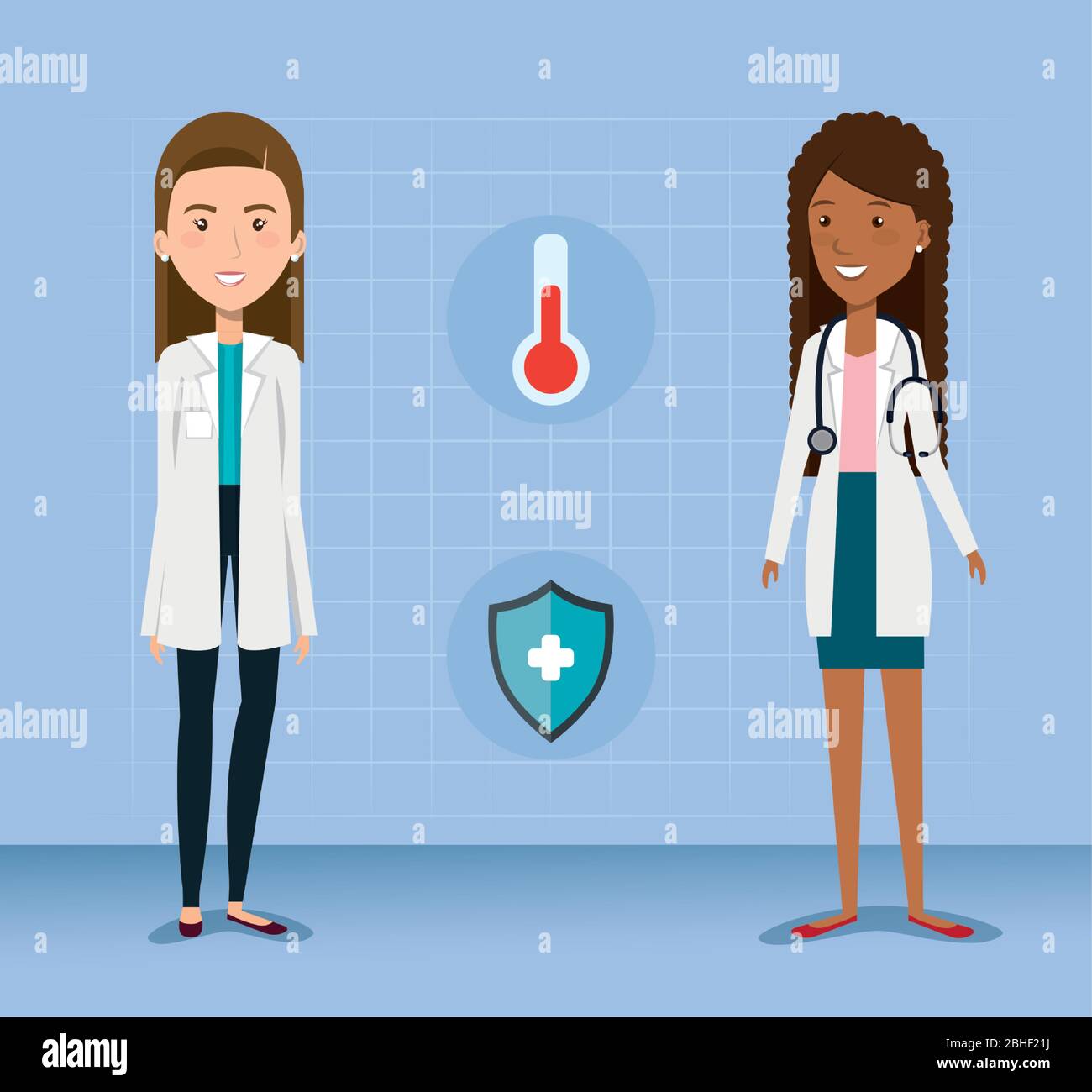 group doctors female with medical icons Stock Vector Image & Art - Alamy