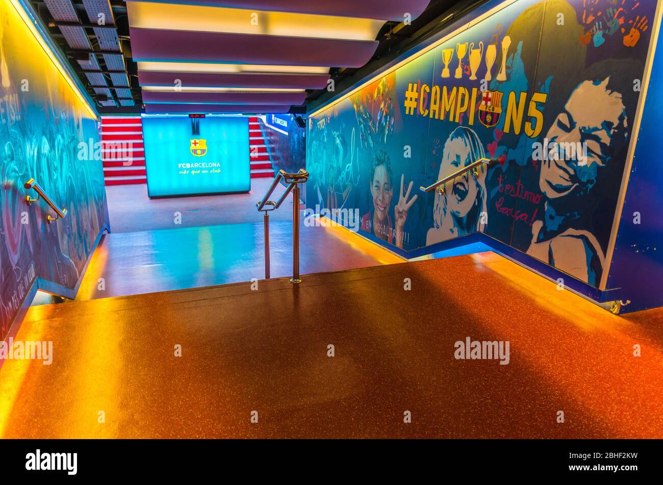 Barcelona, Spain, March 14, 2019: players tunnel entrance of Camp Nou  stadium. Nou Camp is the home stadium of football club Barcelona, the  largest stadium in Spain Stock Photo - Alamy