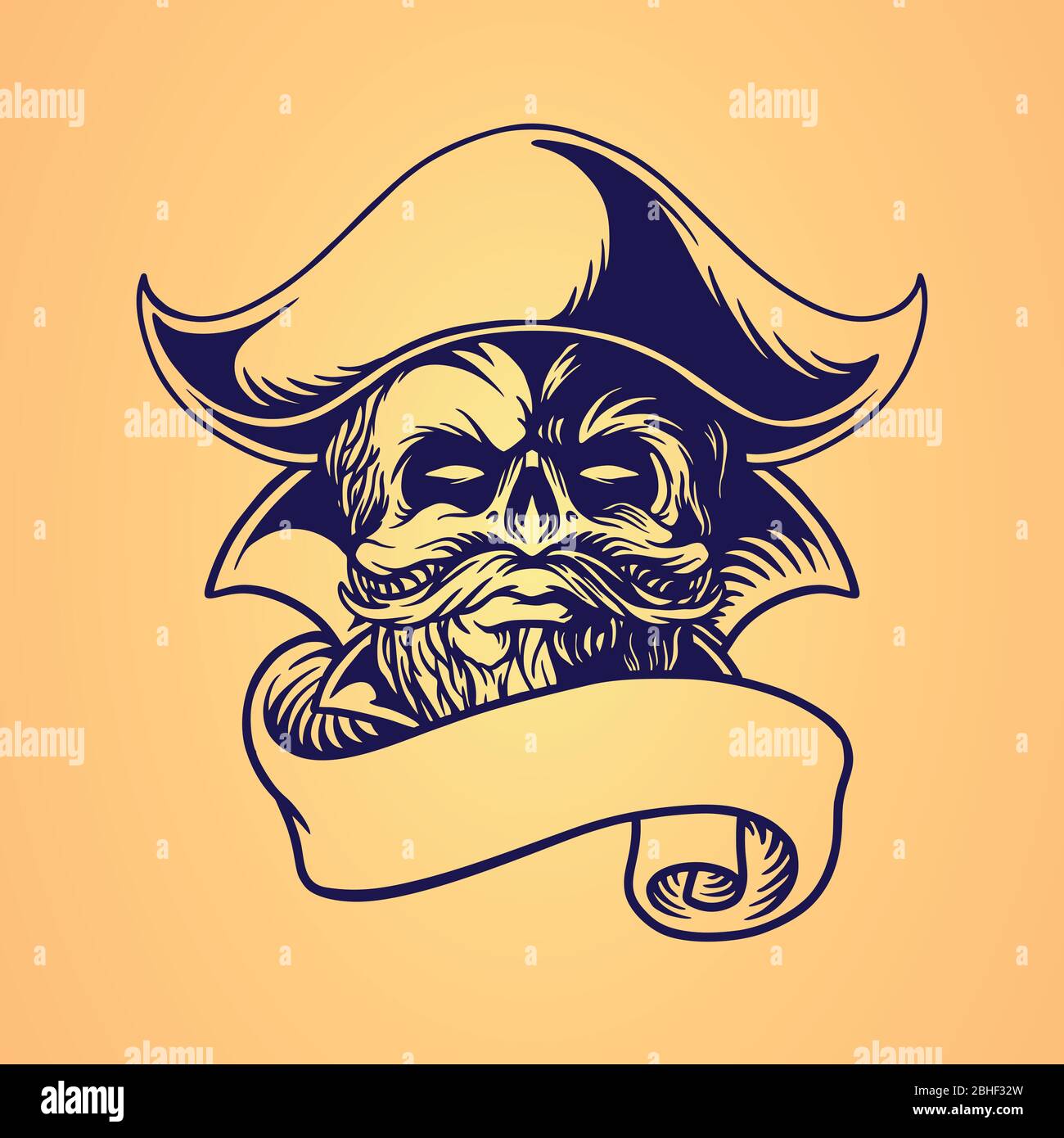 skull pirate hand drawing vector ribbon for design Stock Vector Image ...