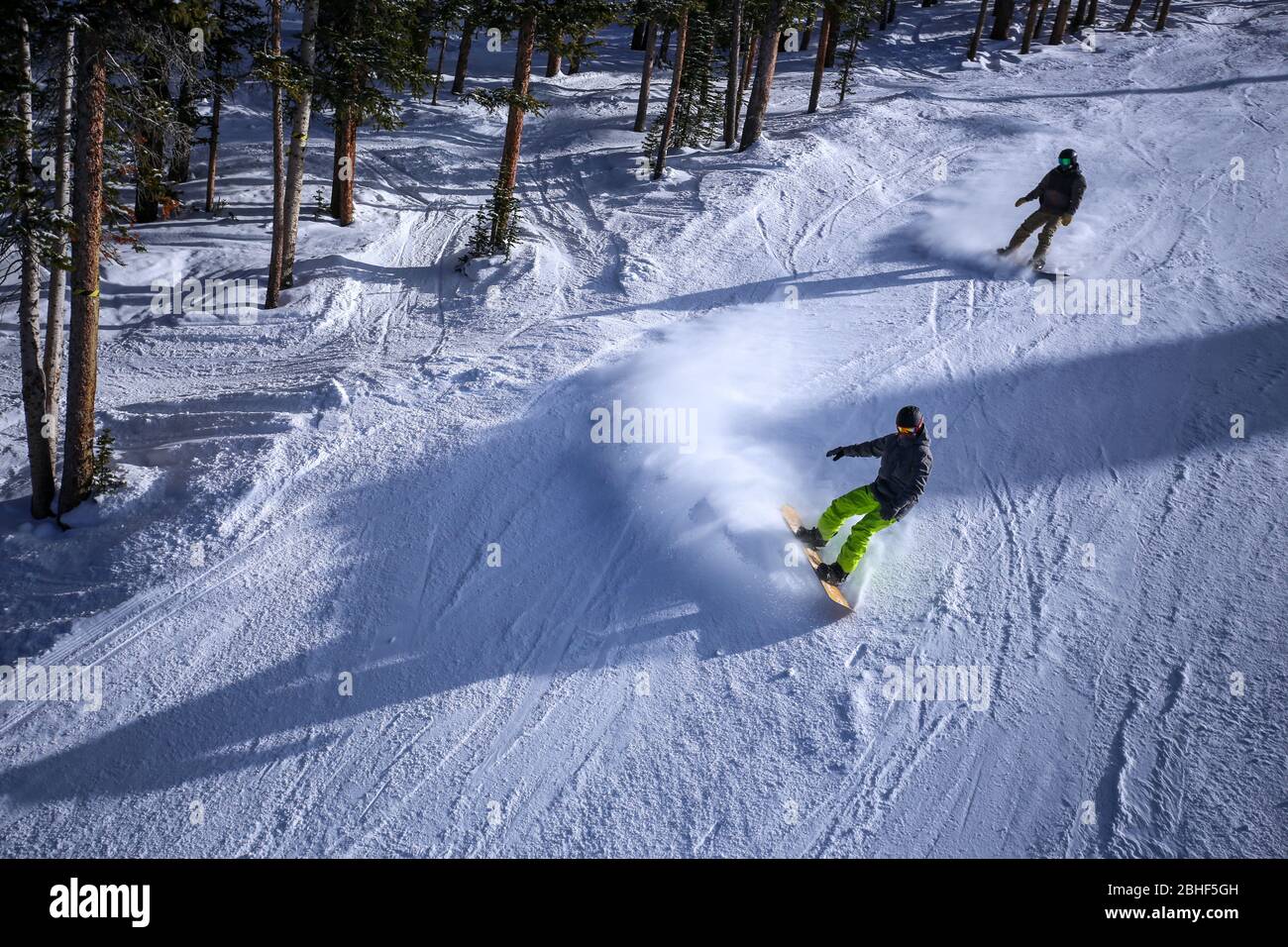 Snowboarders at Keystone Resort in Colorado on December 26, 2020 Stock Photo