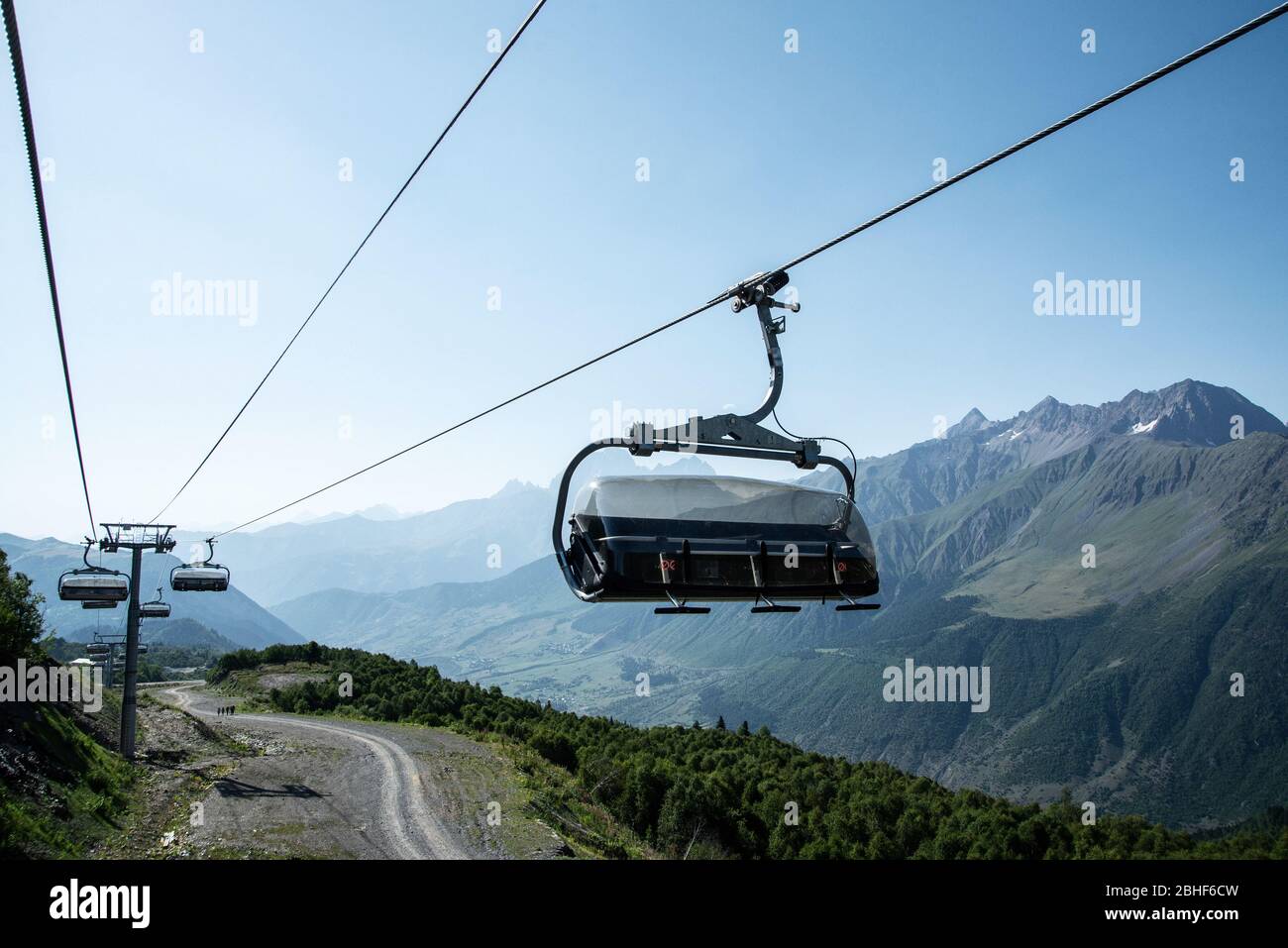 Ski-lift at Tetnuldi ski resort in Caucasus Mountains. Svaneti, Georgia Stock Photo