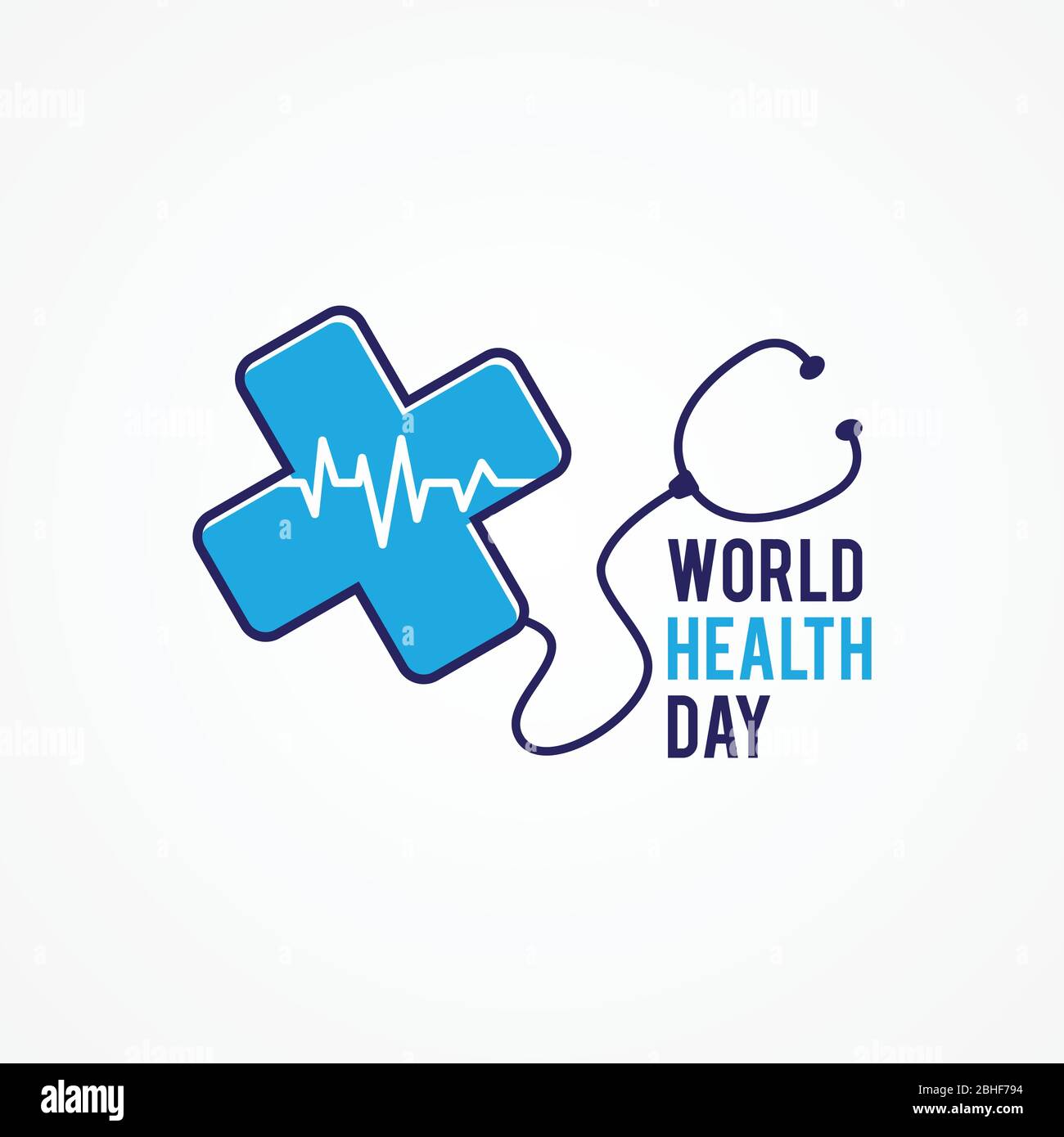 World health day with symbol cross health and stethoscope on the white background. Illustration of world health day, international event. Stock Vector