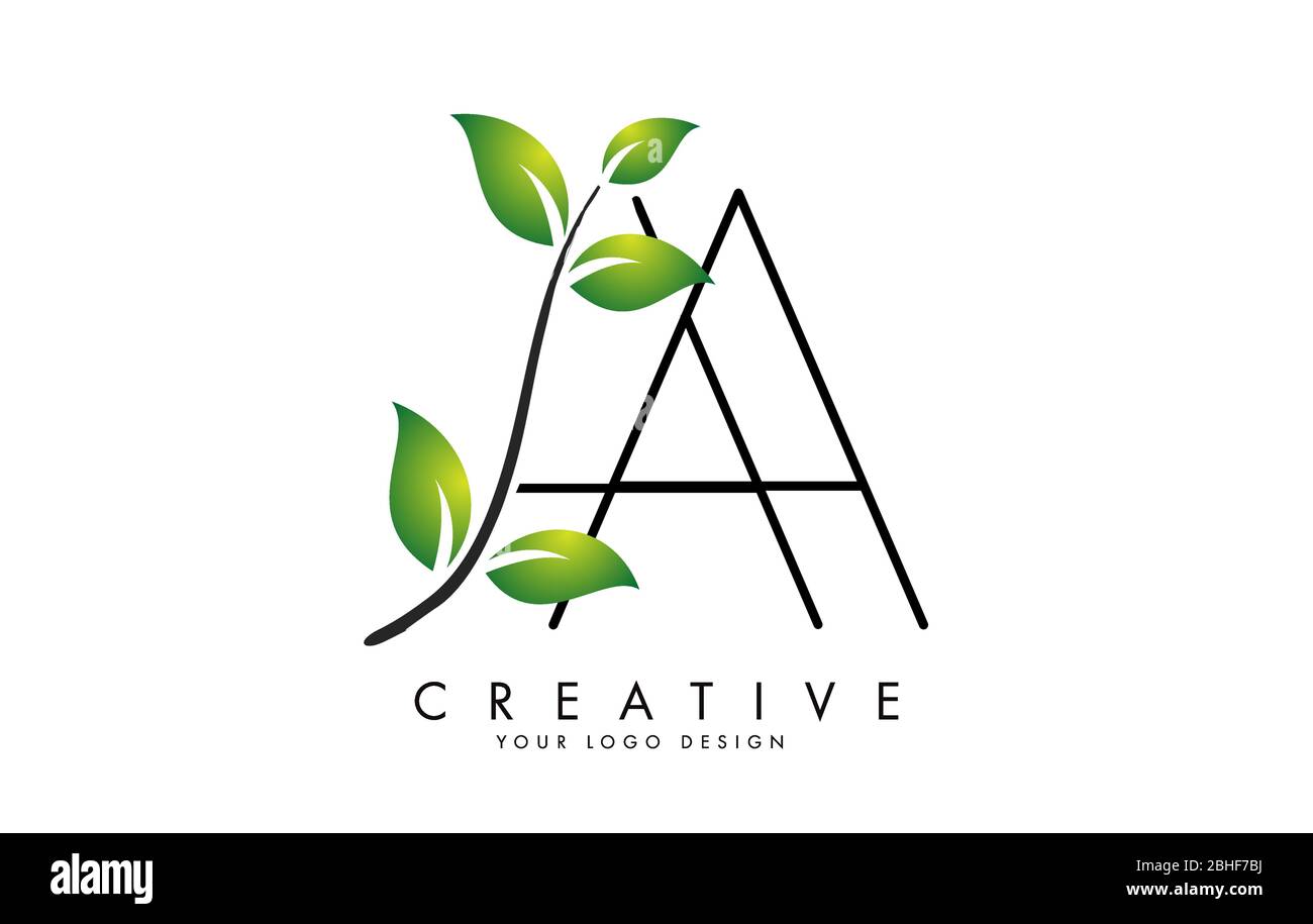 Leaf Letters AA A Logo Design with Green Leaves on a Branch. Letters AA ...