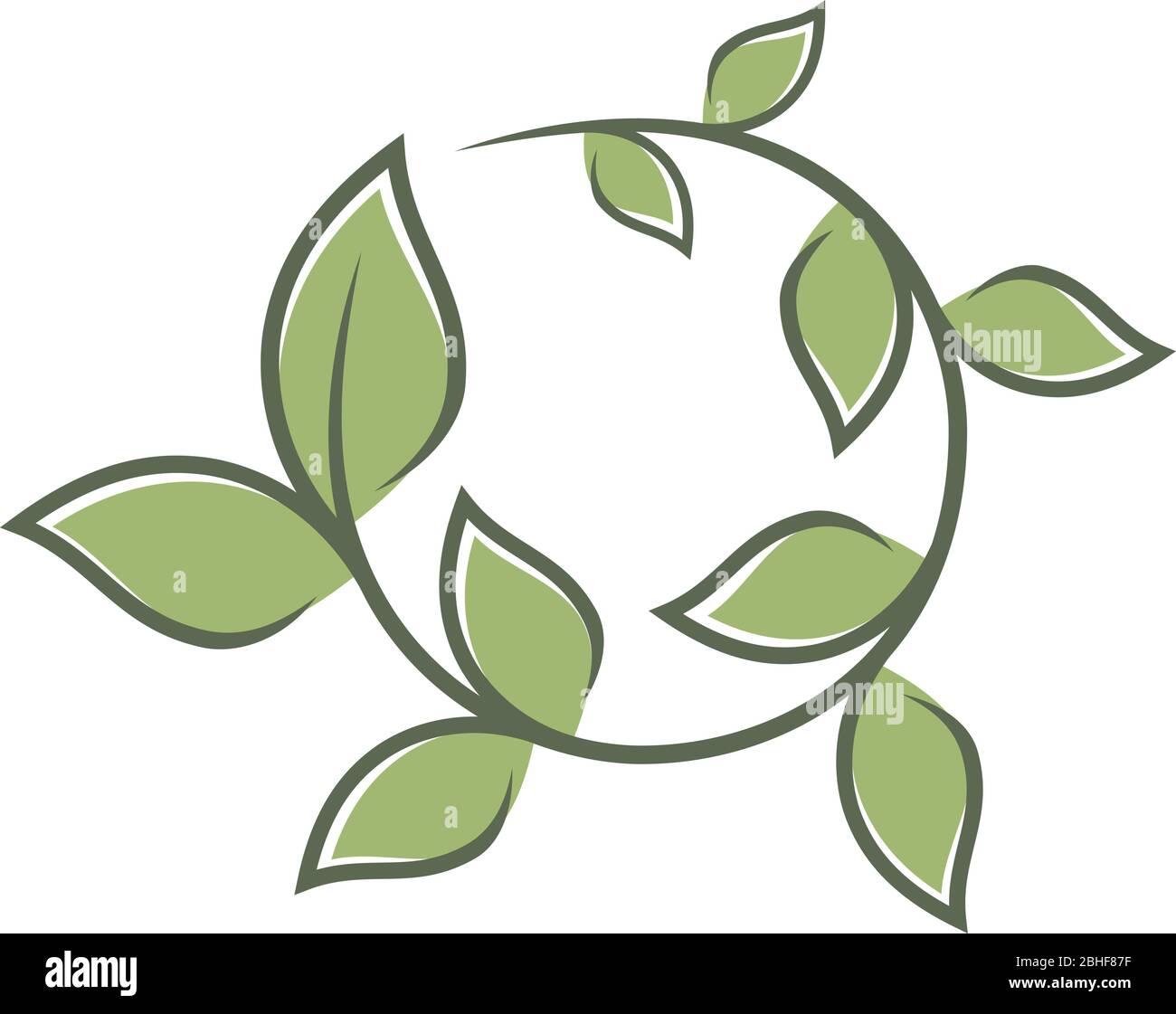Green round leaf ornament symbol vector icons symbol. Spring leaves ecology symbols. Vector illustration EPS.8 EPS.10 Stock Vector