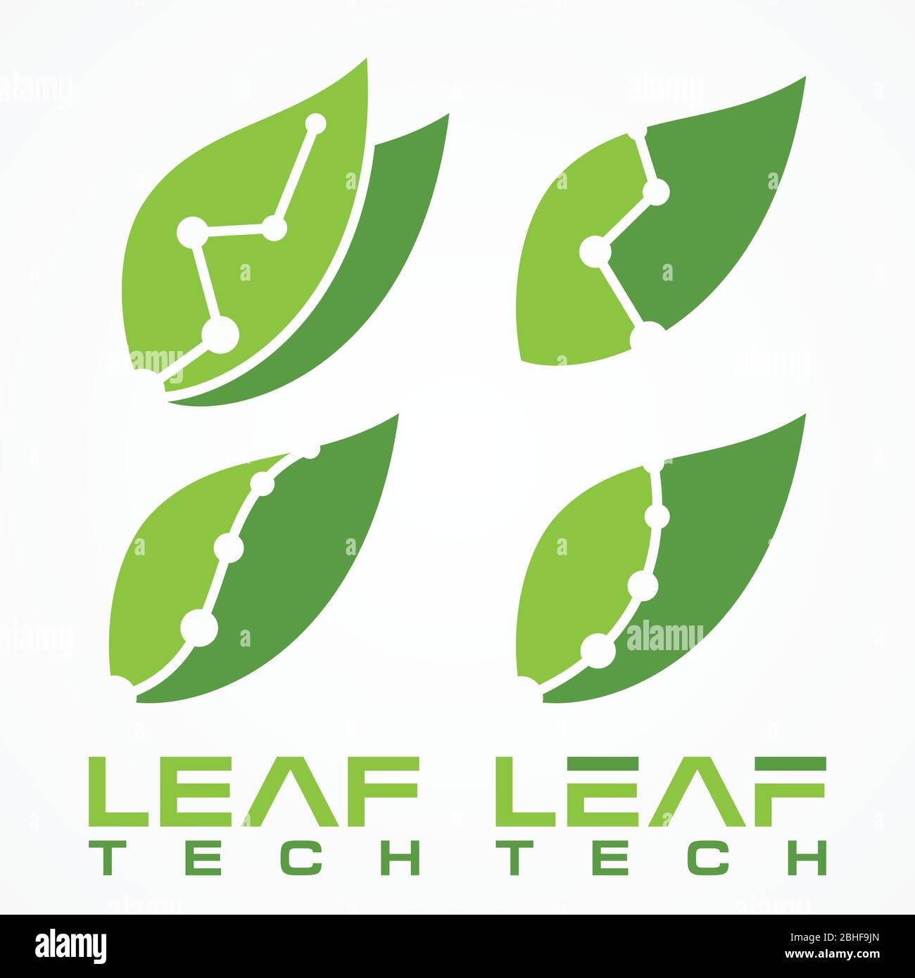 Set green leaf technology vector icon with letter leaf tech. Spring leaves ecology symbols. Green leaf and spring nature organic illustration. Vector Stock Vector