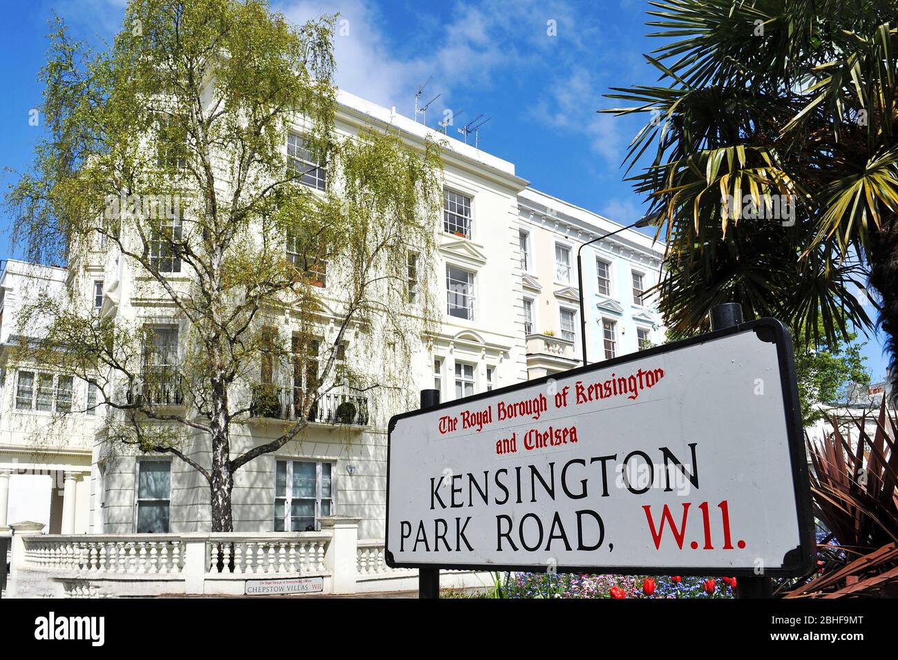 Kensington Park Road, London, United Kingdom. The road sign indicating the beginning of the elegant London neighborhood of Kensington Park Road. Stock Photo
