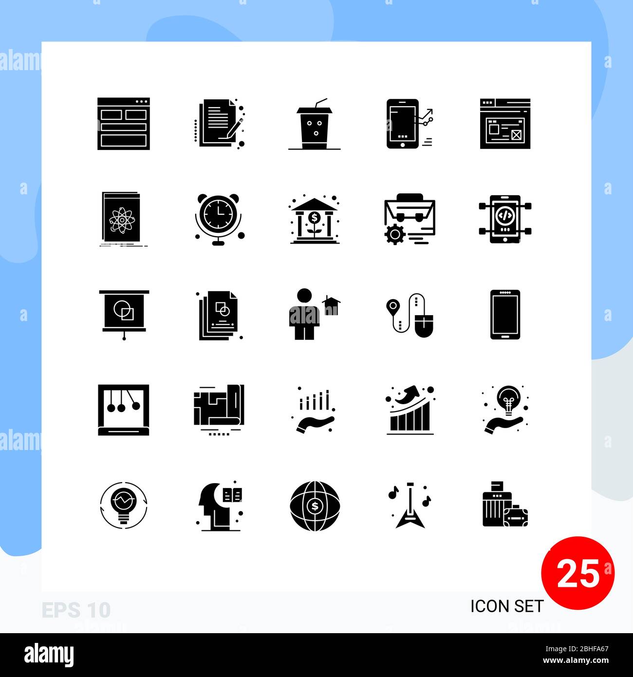 25 Thematic Vector Solid Glyphs and Editable Symbols of internet, progress, document, mobile, chart Editable Vector Design Elements Stock Vector
