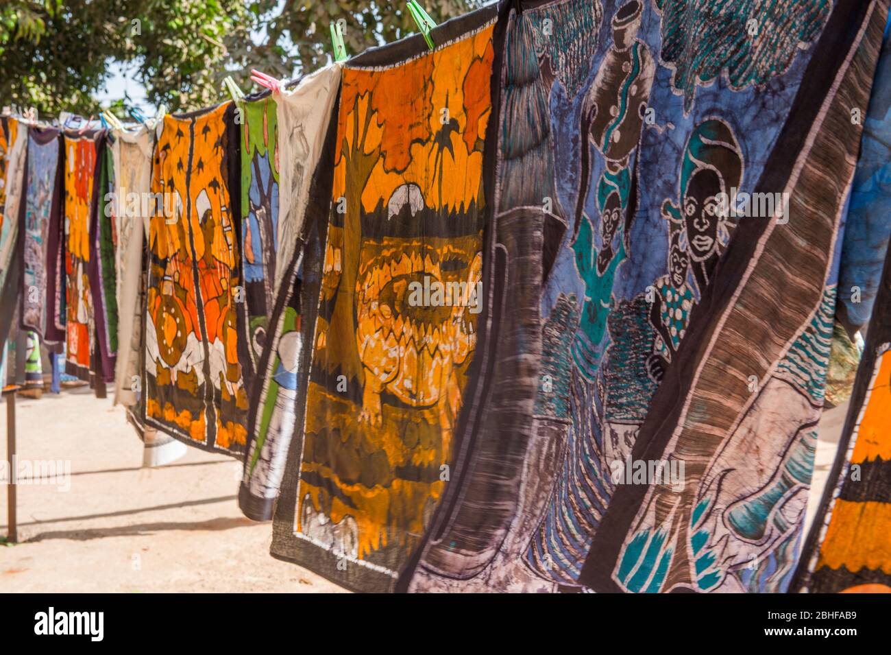 Colorful fabrics at a tie dye Factory in Banjul, The Gambia Stock Photo