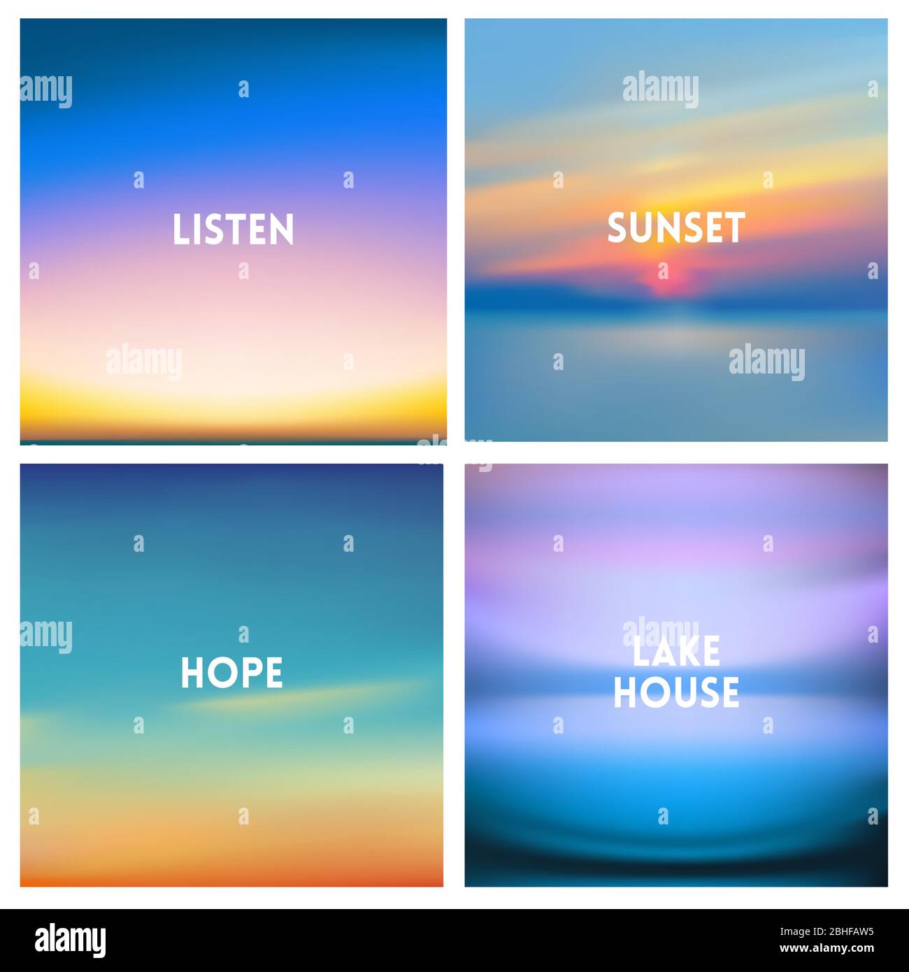 Abstract Blurred background beautiful sunrise or sunset set, vector illustration. For a poster, web pages, advertising Stock Vector