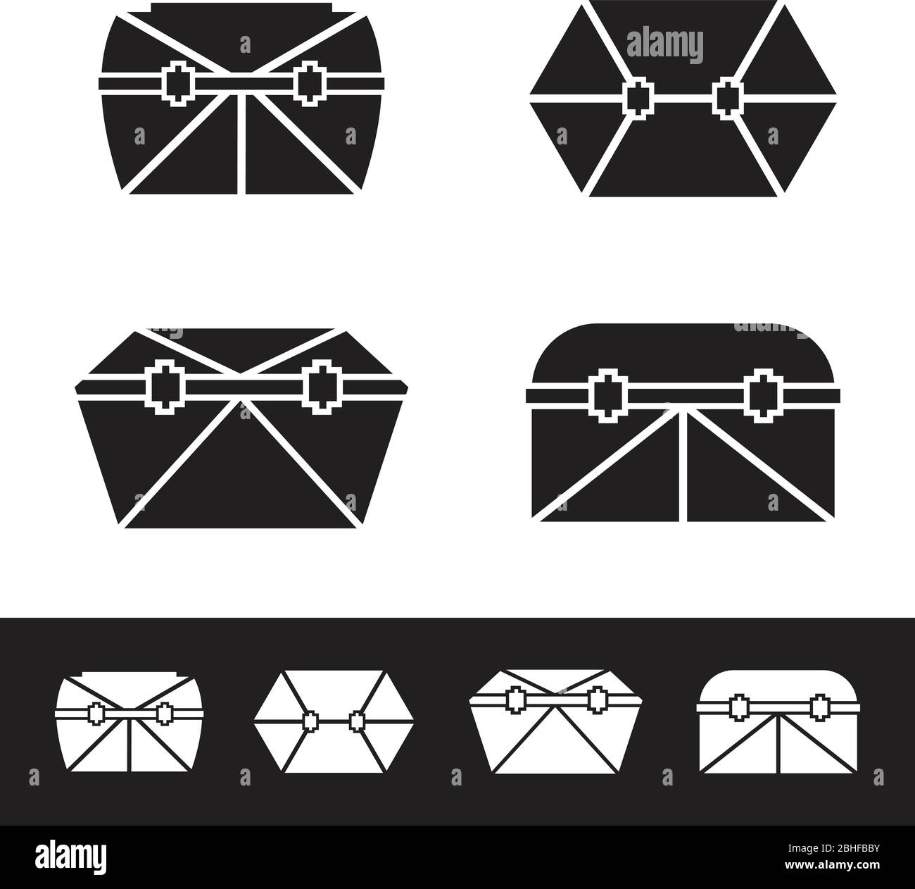 Set vector illustration of pirate treasure chest shaped diamond. Hand drawn silhouette treasure chest icon. Vector illustration EPS.8 EPS.10 Stock Vector