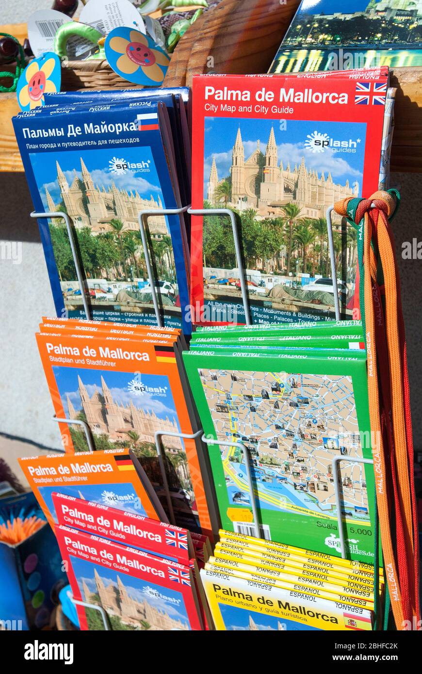 Guide maps on display for sale, Palma, Mallorca, Balearics, Spain Stock Photo