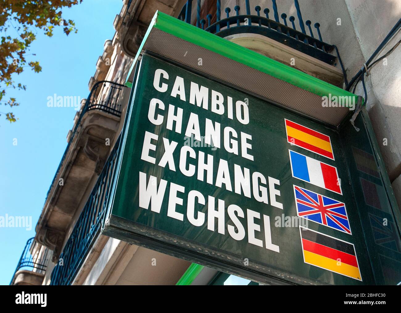 Money exchange bureau sign, Palma, Mallorca, Balearics, Spain Stock Photo