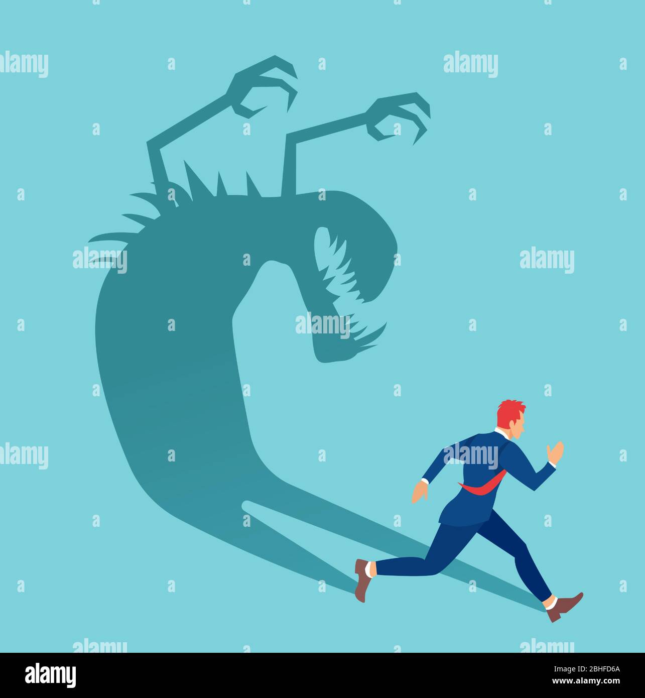 Vector of a businessman running away from his own shadow Stock Vector