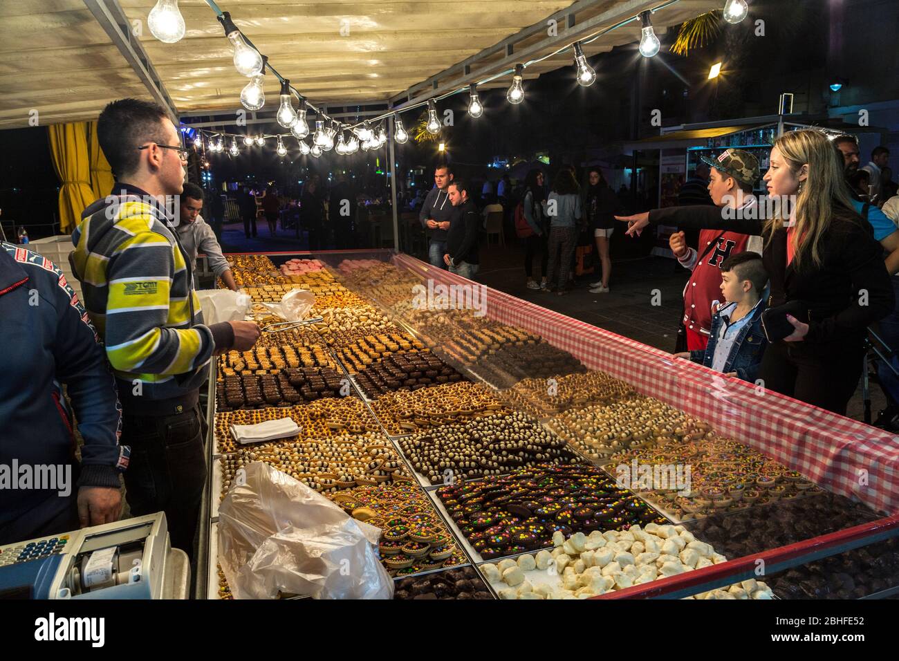 Confectionary on sale at stall, Marsaxlokk, Malta Stock Photo