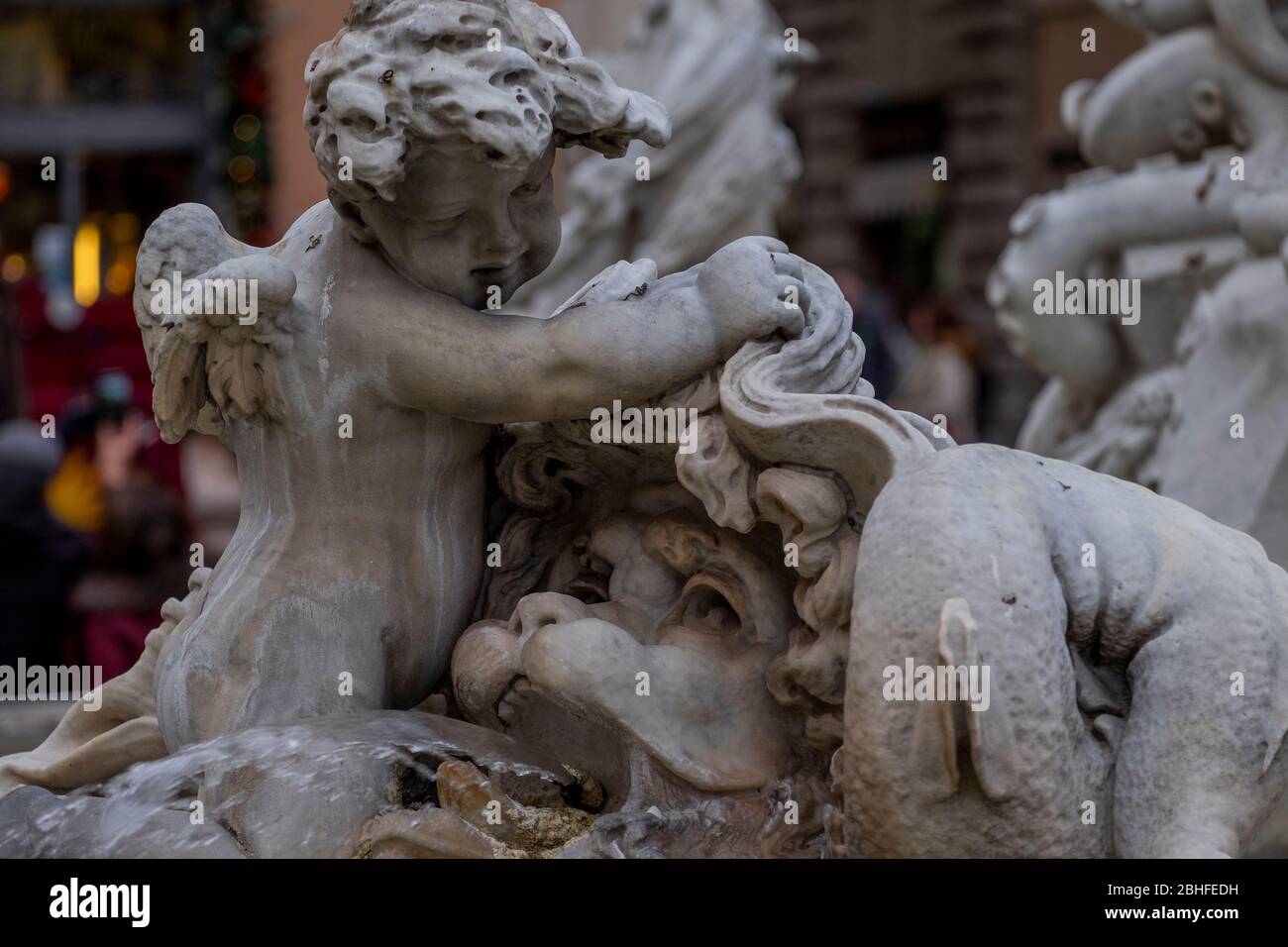 Closeup of the baroque fountains in the Navona square. Rome, Italy Stock Photo
